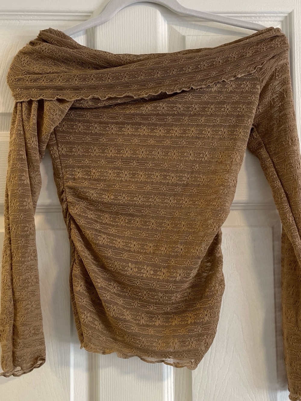 Off-Shoulder Brown Lace-Texture Women's Top
